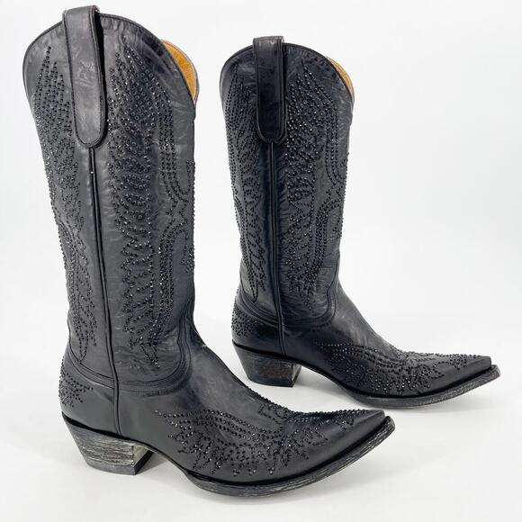 Old Gringo Monochrome Black Swarovski Crystal Eagle Western Cowgirl Boot sz 7.5 - Picture 1 of 12